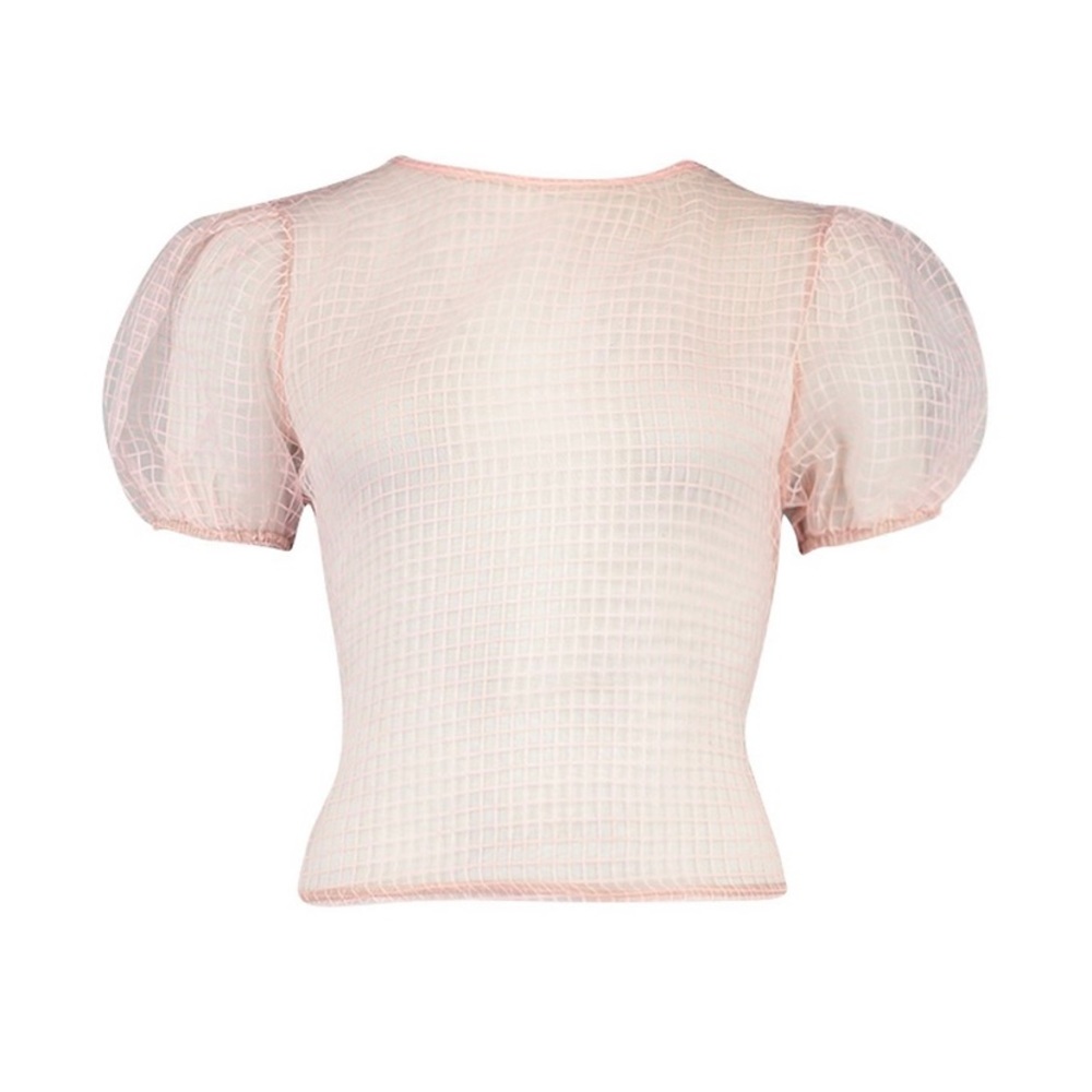 Trendy Puff-Sleeve Organza Sheer Top - Picture 3 of 4